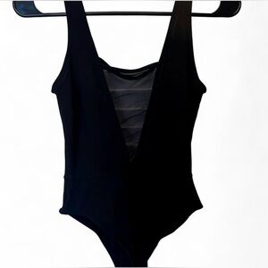 Black V-Neck Mesh Body Suit